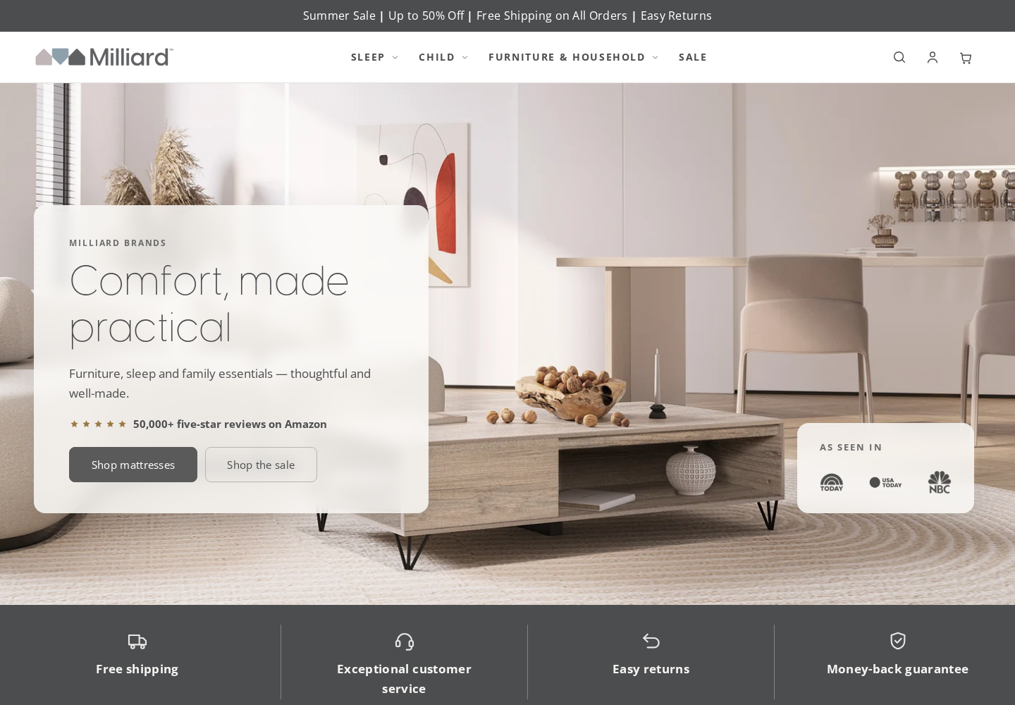 Milliard Bedding website designed by Falcon Marketing